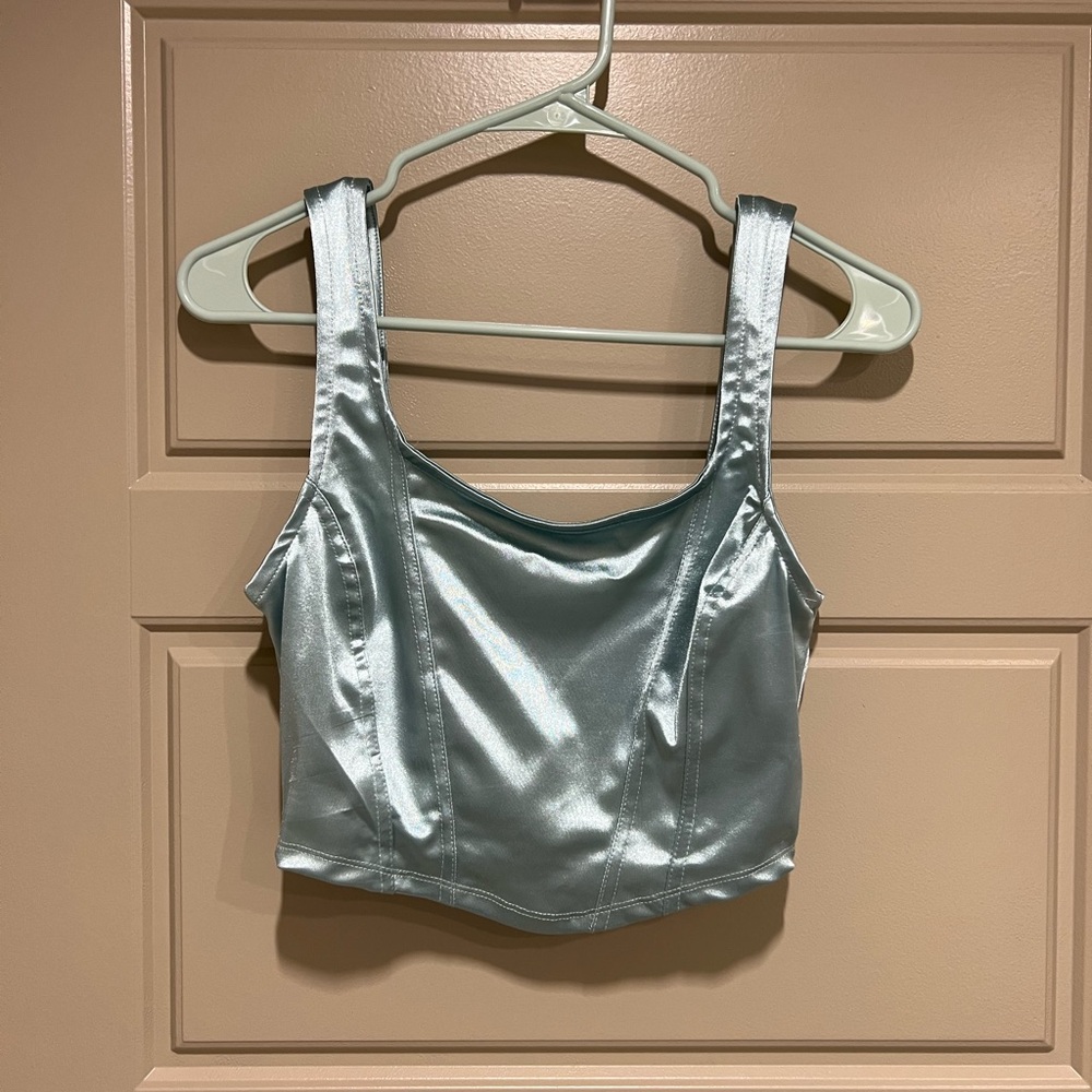 Metallic/shiny mint green crop tank